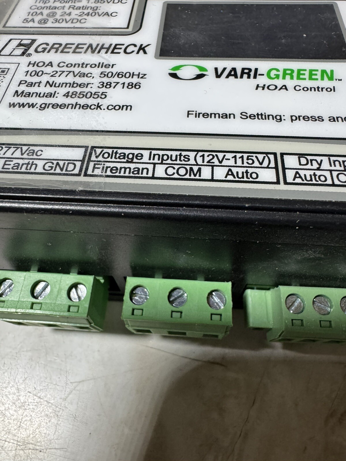 Greenheck 387186 Vari-Green HOA Control 100-277VAC 50/60 Hz Brand New No Reserve