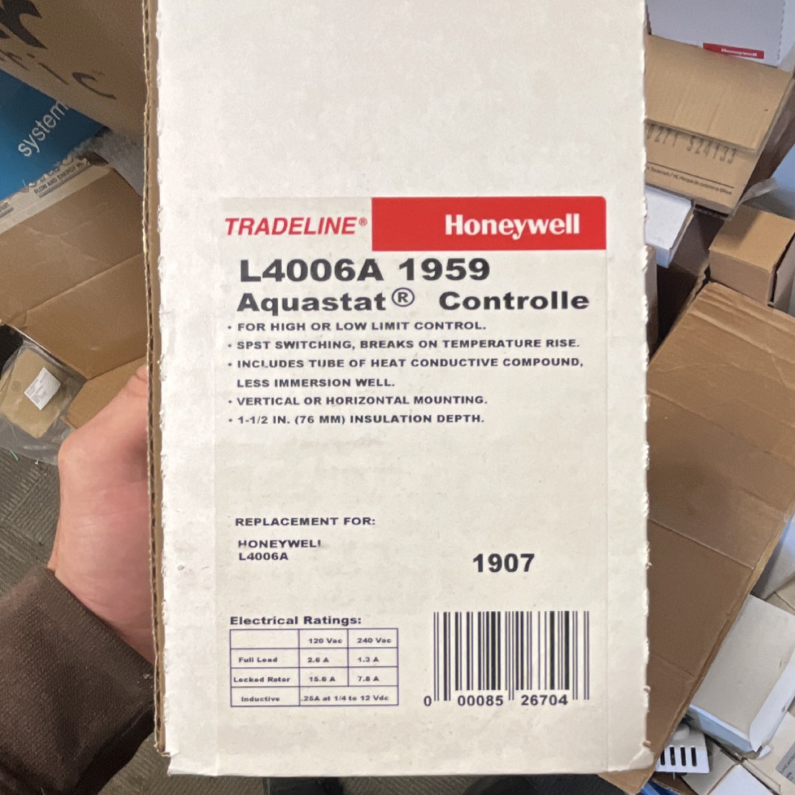 Honeywell L4006A 1959 Aquastat Controller 120/240V 1-1/2in Insulation Corded