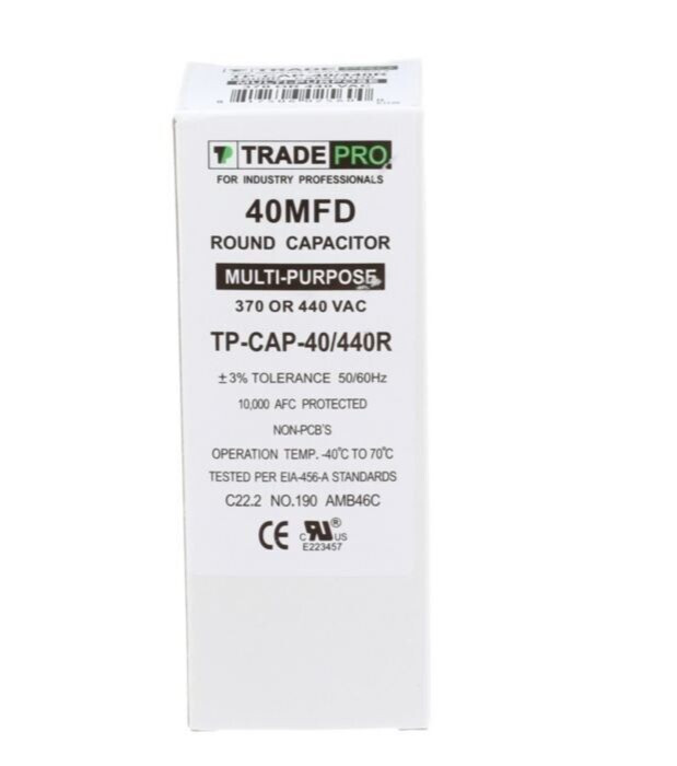 40 MFD Capacitor Round MULTI-PUROPSE A/C 40/440R New