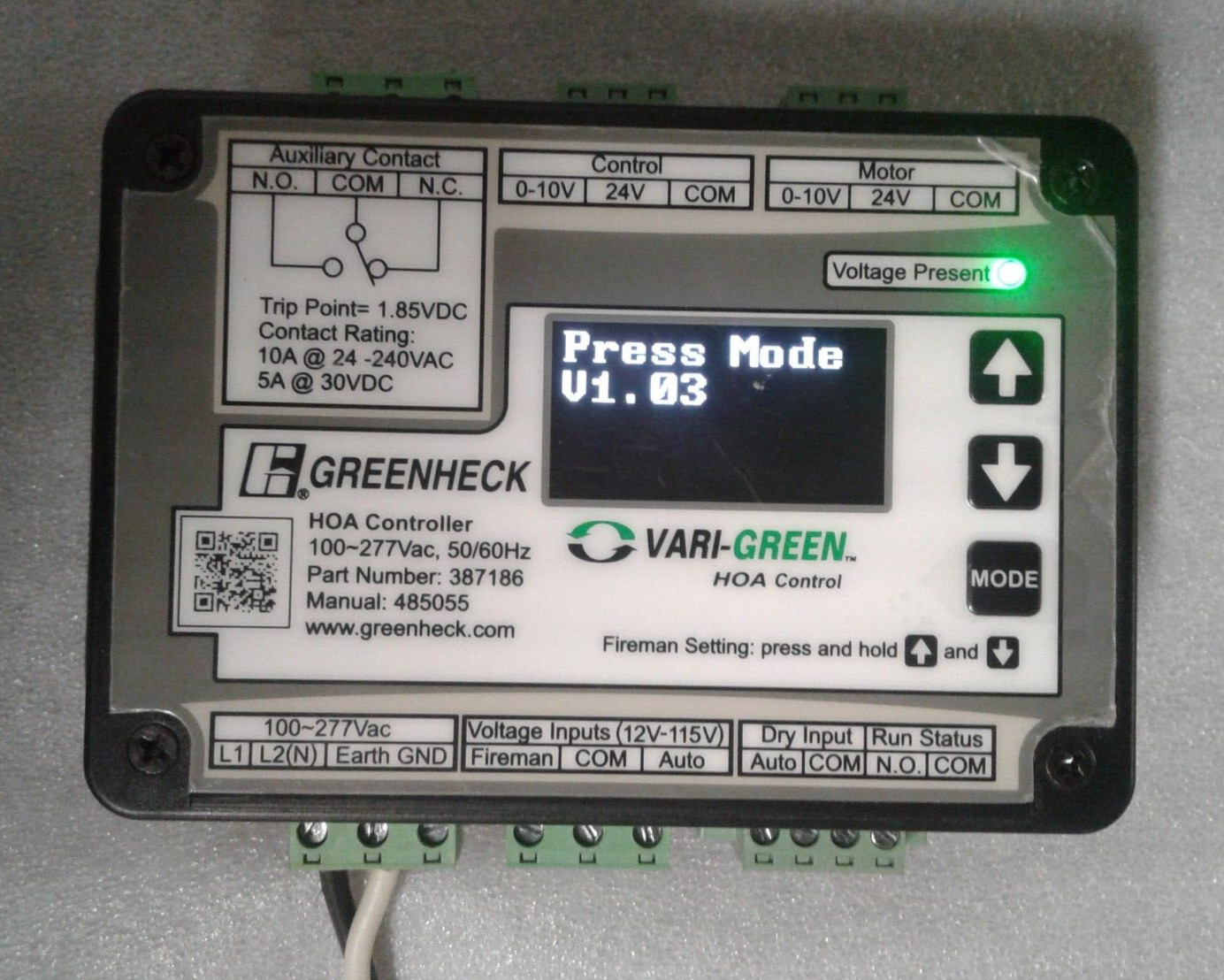Greenheck 387186 Vari-Green HOA Control 100-277VAC 50/60 Hz