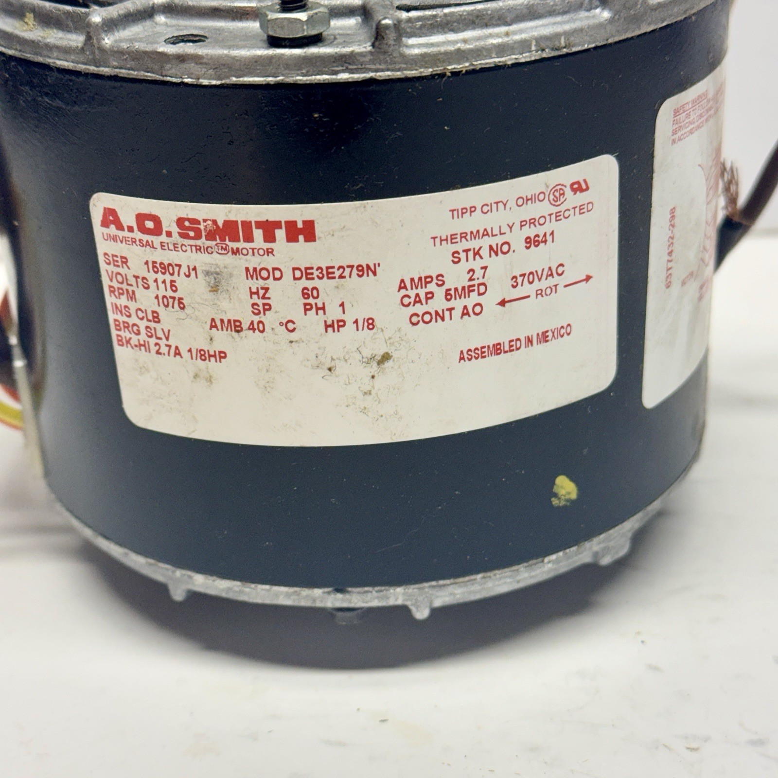 A.O. Smith DE3E279N Universal Electric Motor 1/8HP 115V 1075RPM