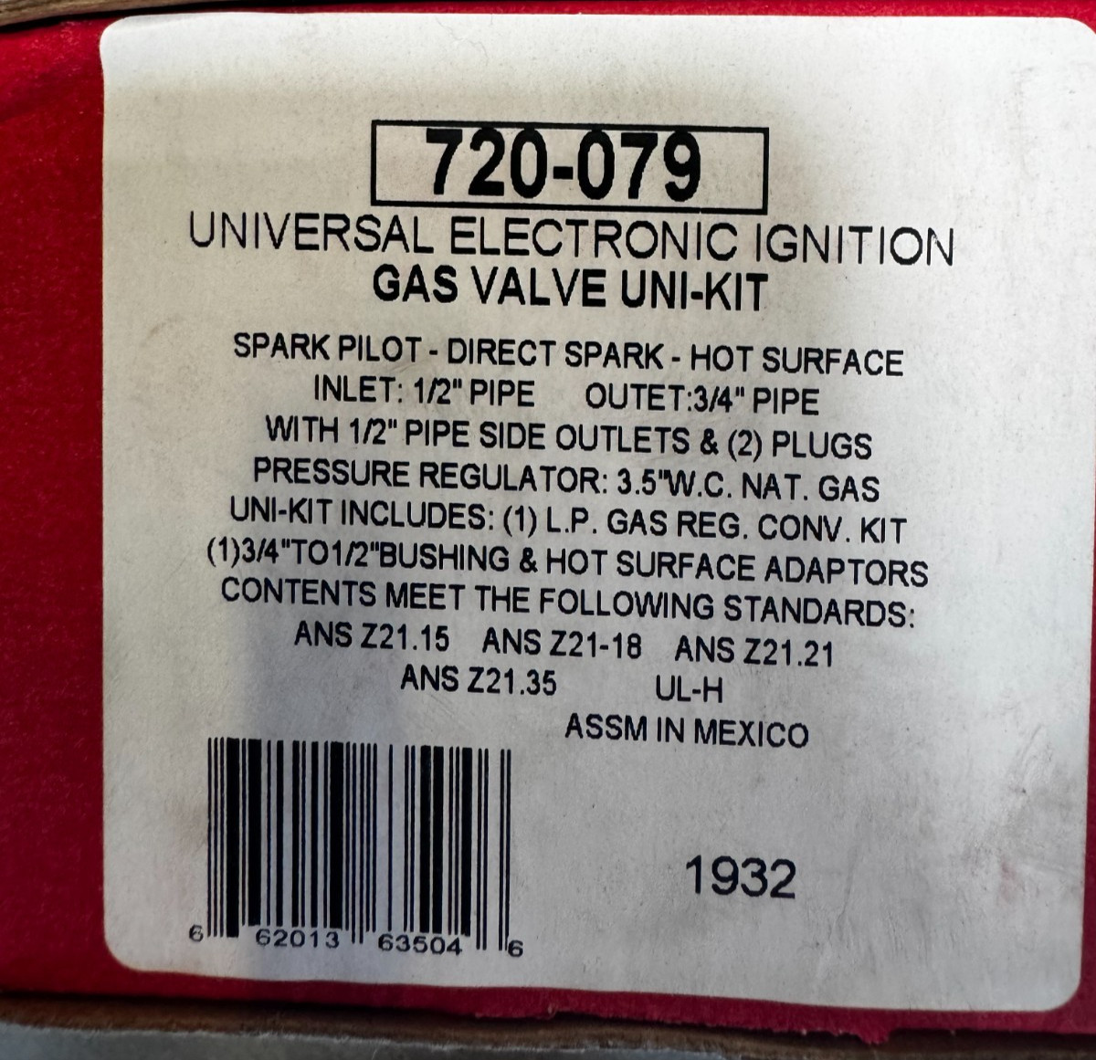 Robertshaw 720-079 Gas Valve, Ng/Lp, Direct Spark Ignition, Hot Surface **Q89**