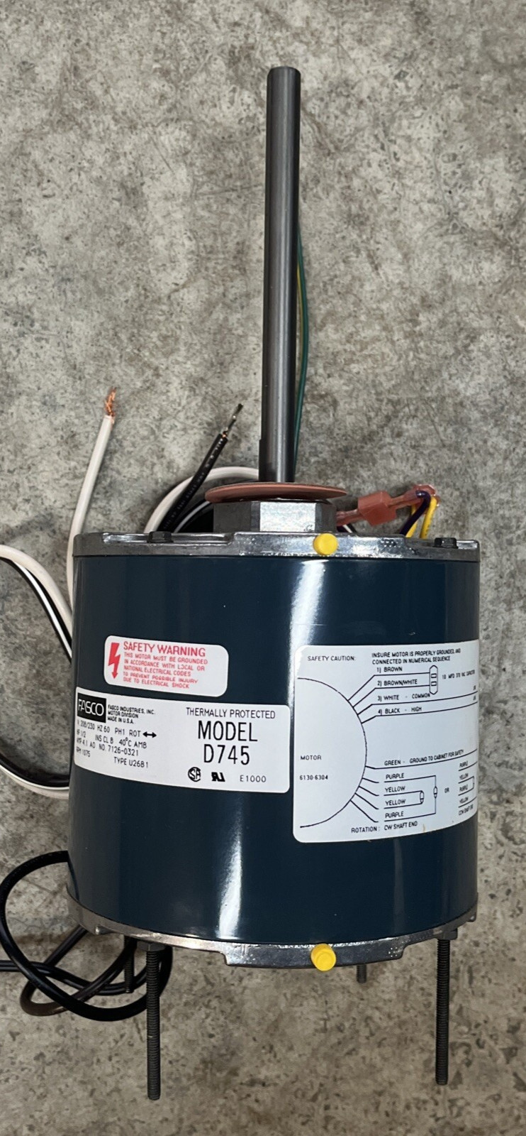 Fasco D745 208/230 HVAC Condenser Fan Motor 1/2 HP Reversable 1075 RPM