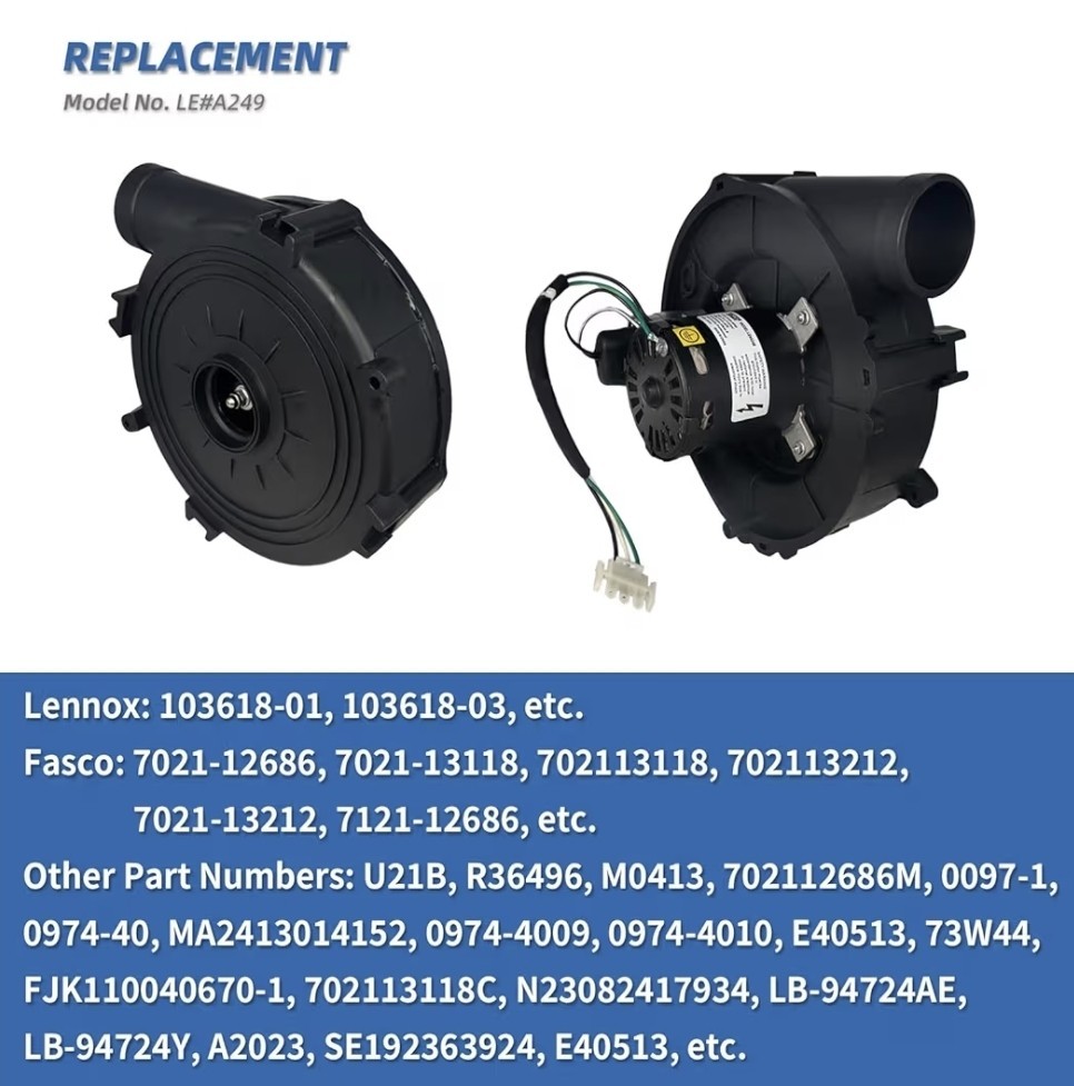 A249 Furnace Draft Inducer Blower Motor 115V 3400Rpm Replacement For Lennox