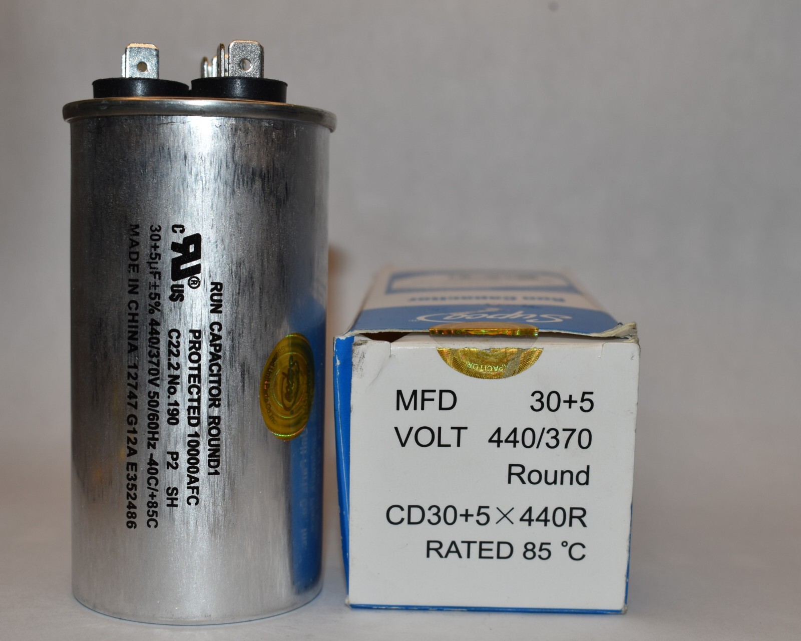 Supco CD30+5X440R HVAC Motor Round Dual Run Capacitor 30+5 MFD 440/370 Volts