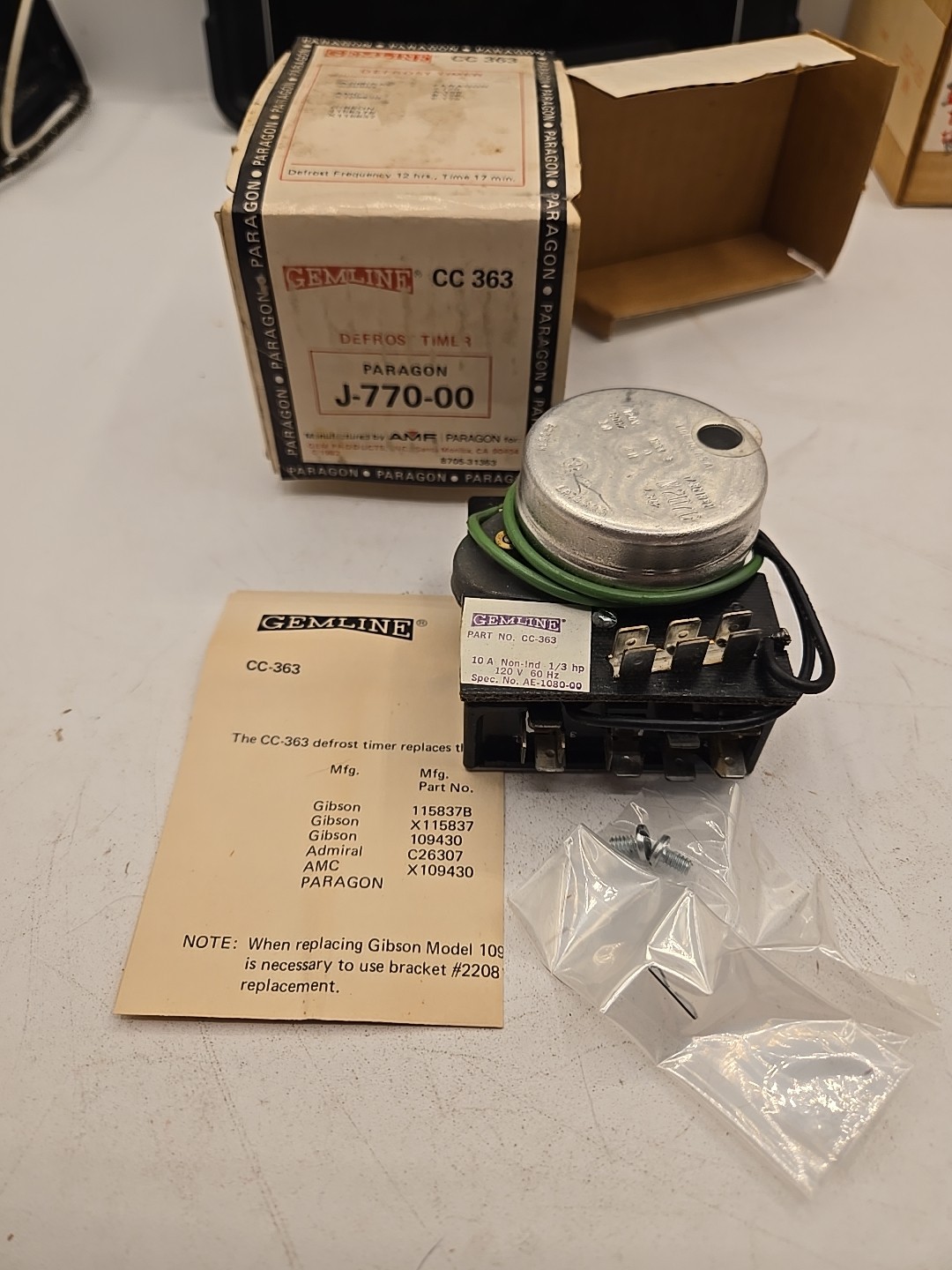REFRIGERATOR DEFROST TIMER J-770-00, CC363, 115837B,X115837, 109430, X109430 LT6