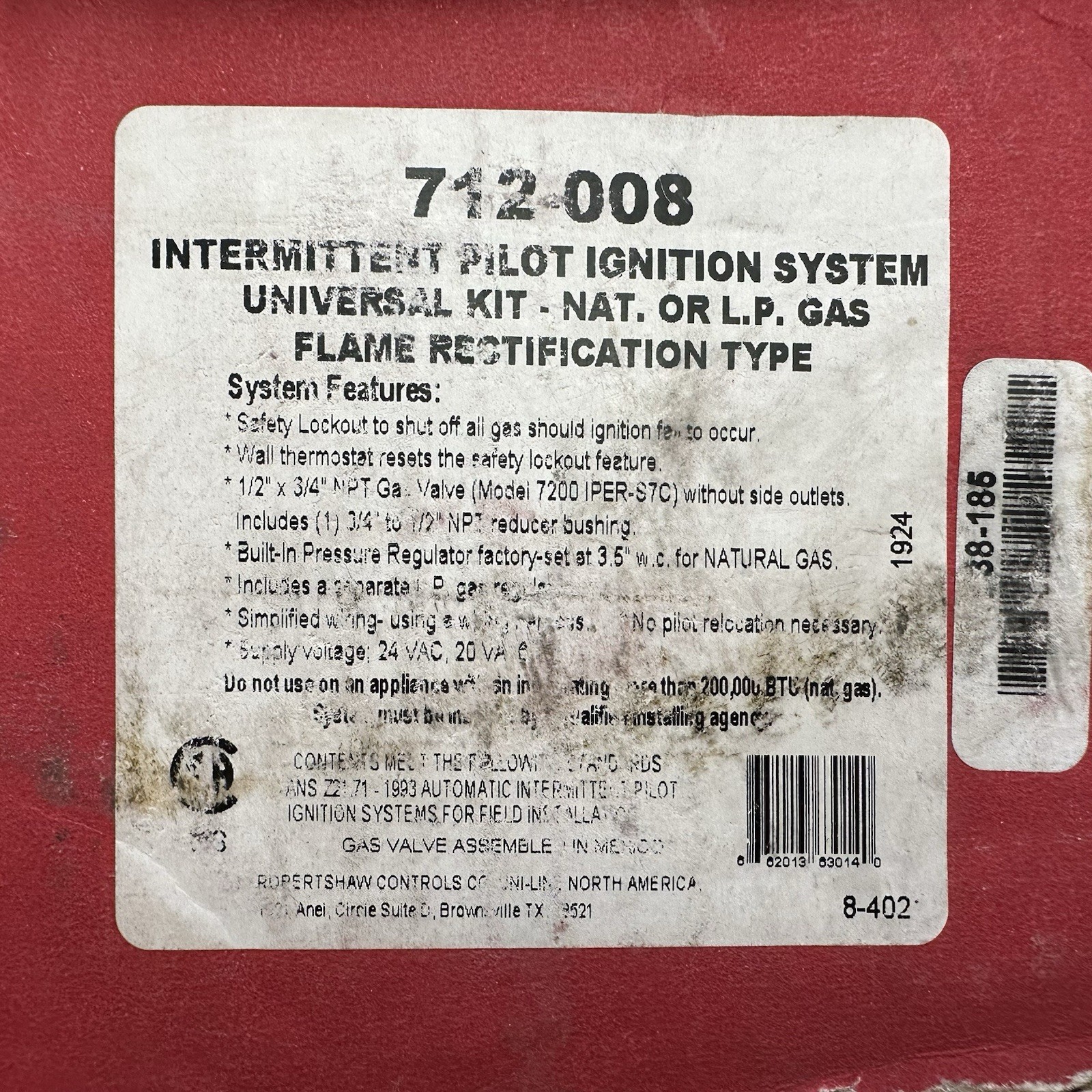 Robertshaw 712-008 Intermittent Pilot Ignition System Universal Kit Nat LP Gas