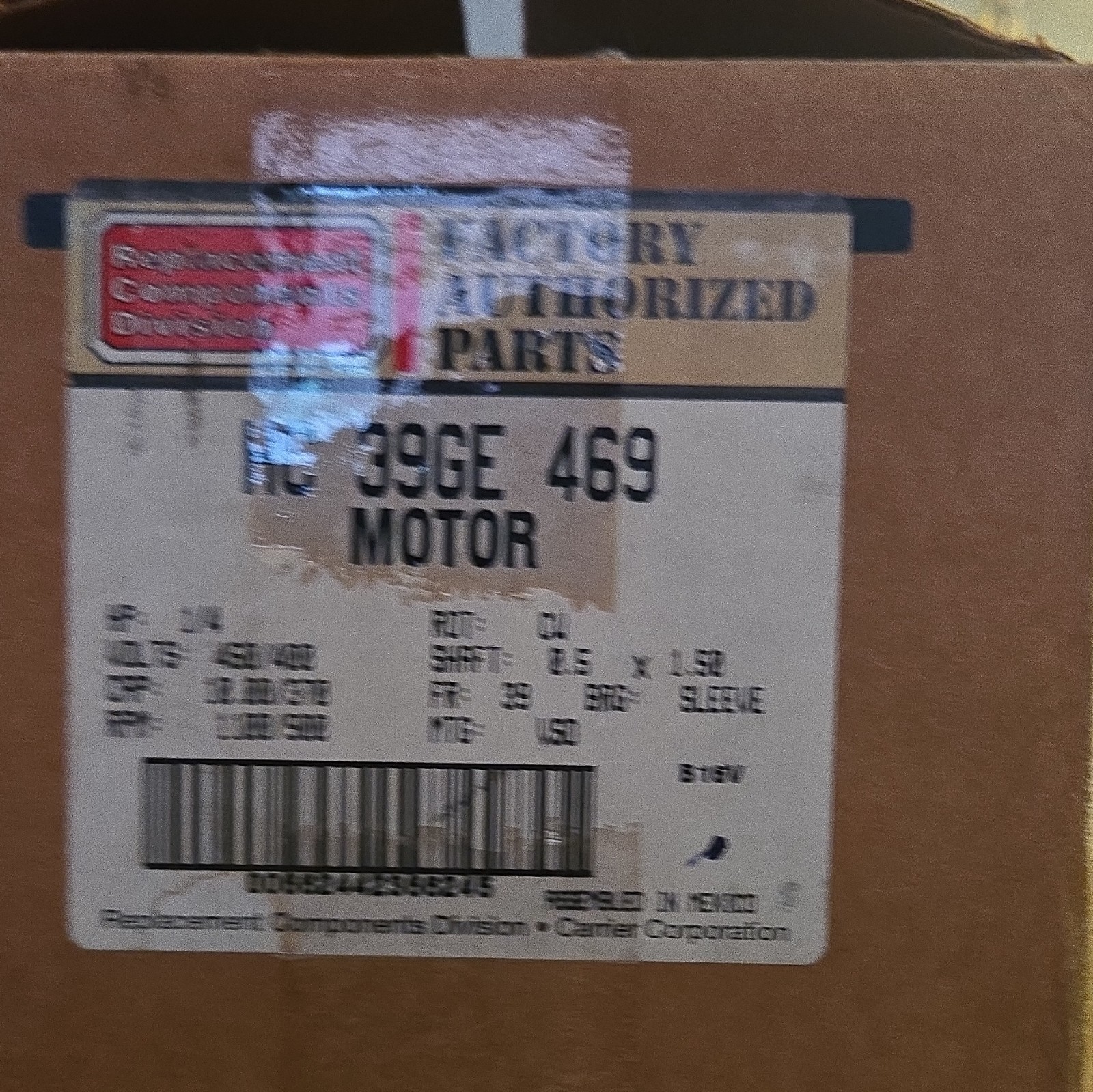 Carrier HC39GE469 HVAC Motor 115V 1.0A 1-Phase CW Metal Corded Electric