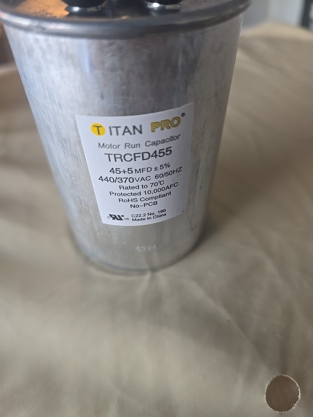 Titan Pro 45/5 MFD 370/440v Dual Rated Motor Run Capacitor (TRCFD455)