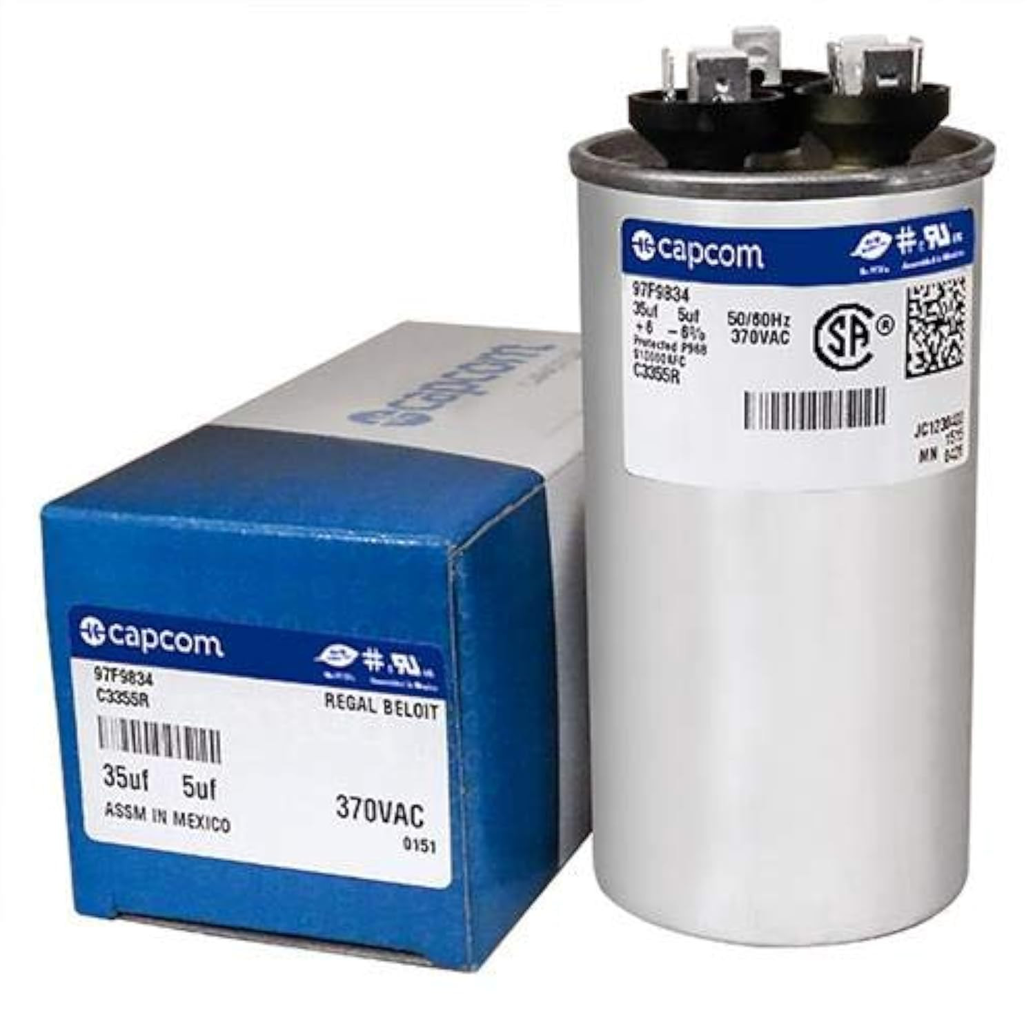 C3355R Capacitor Dual Run round 35/5 UF MFD 370V VAC 97F9834 (Replace Old GE# Z9