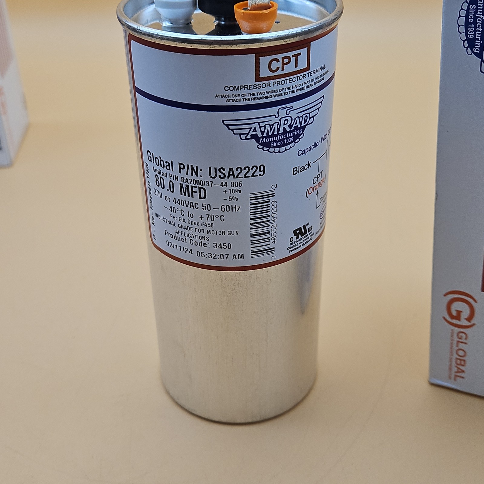 AmRad 80X370/440 Run Capacitor USA2229 Brand New