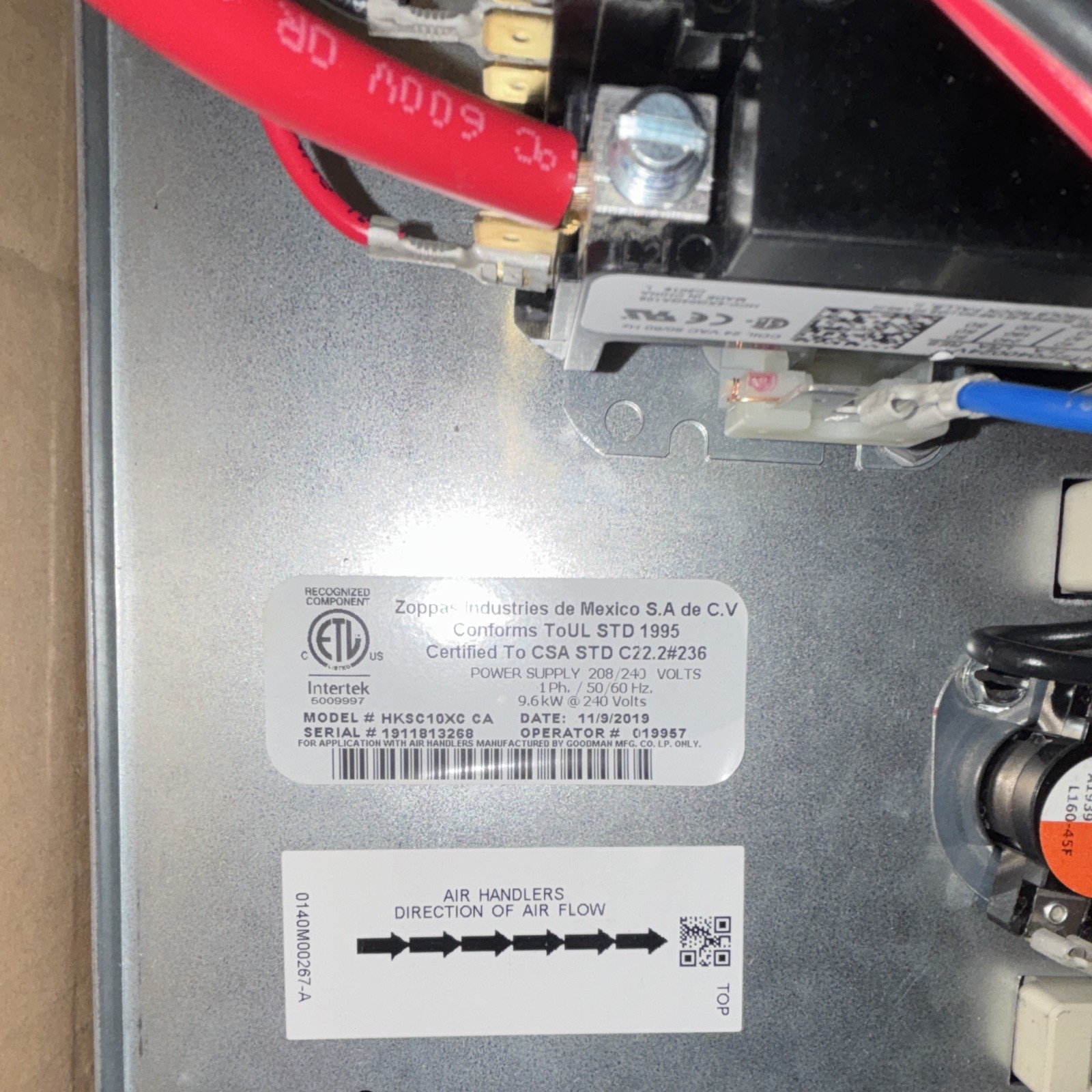HVAC Electrical Heat Strip Heater Assembly, 60A Corded Electric Element