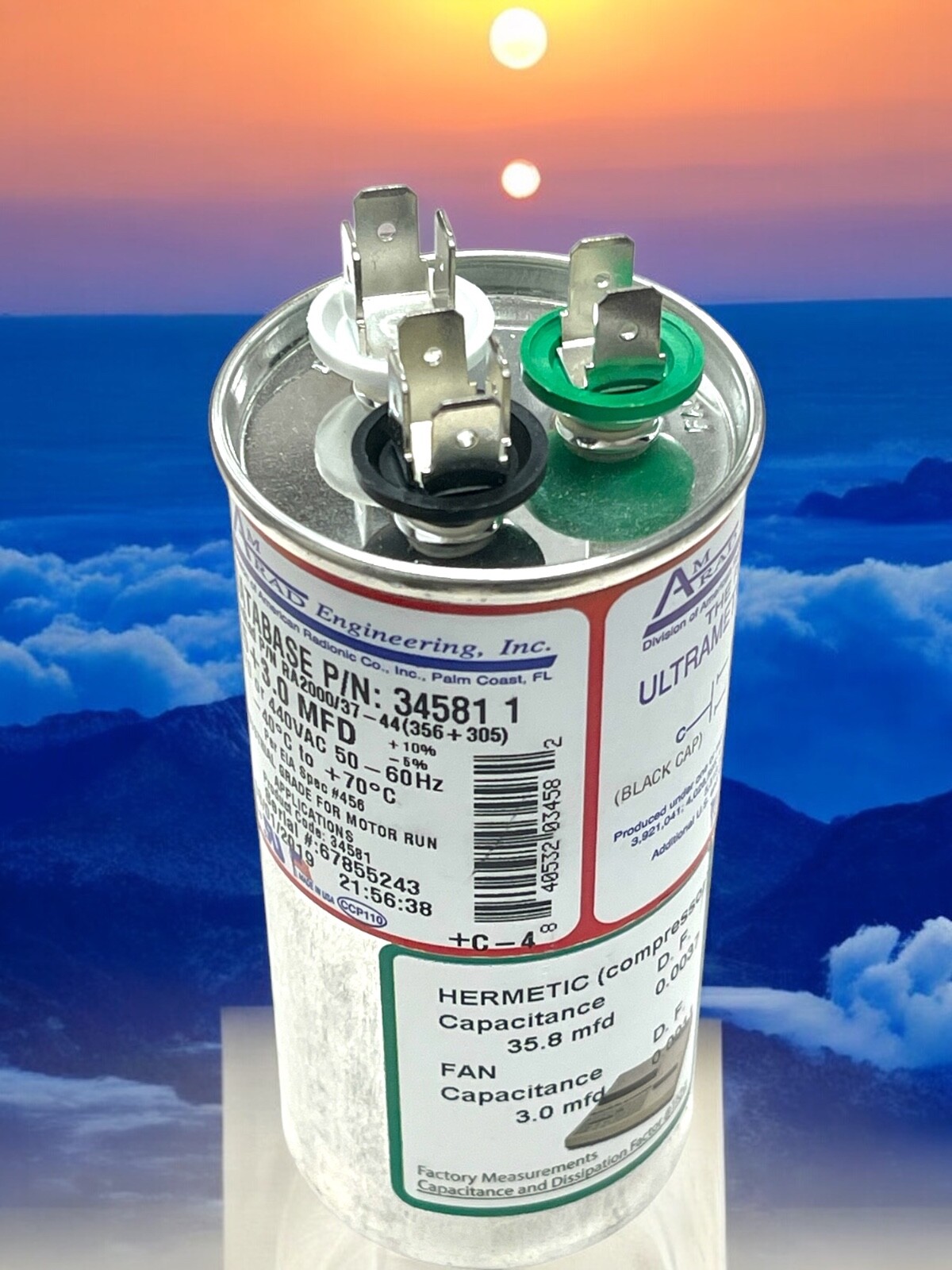 AmRad USA2226BA Round Run Capacitor 35+3 uF MFD 370 / 440 Volt Made in USA