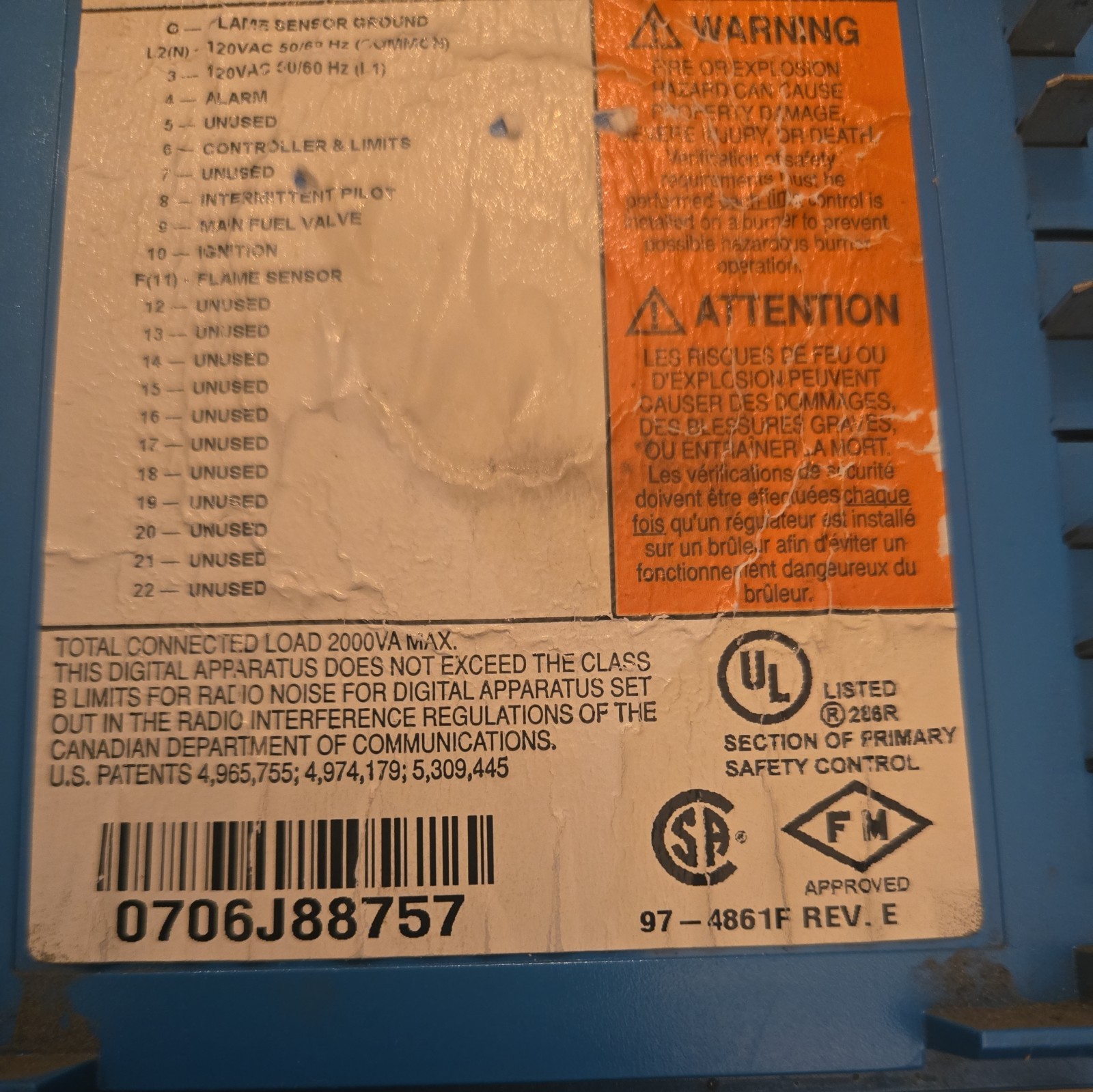 Honeywell Burner Control RM7890 A1015 0706J88757 Flame Amplifier “look below”!