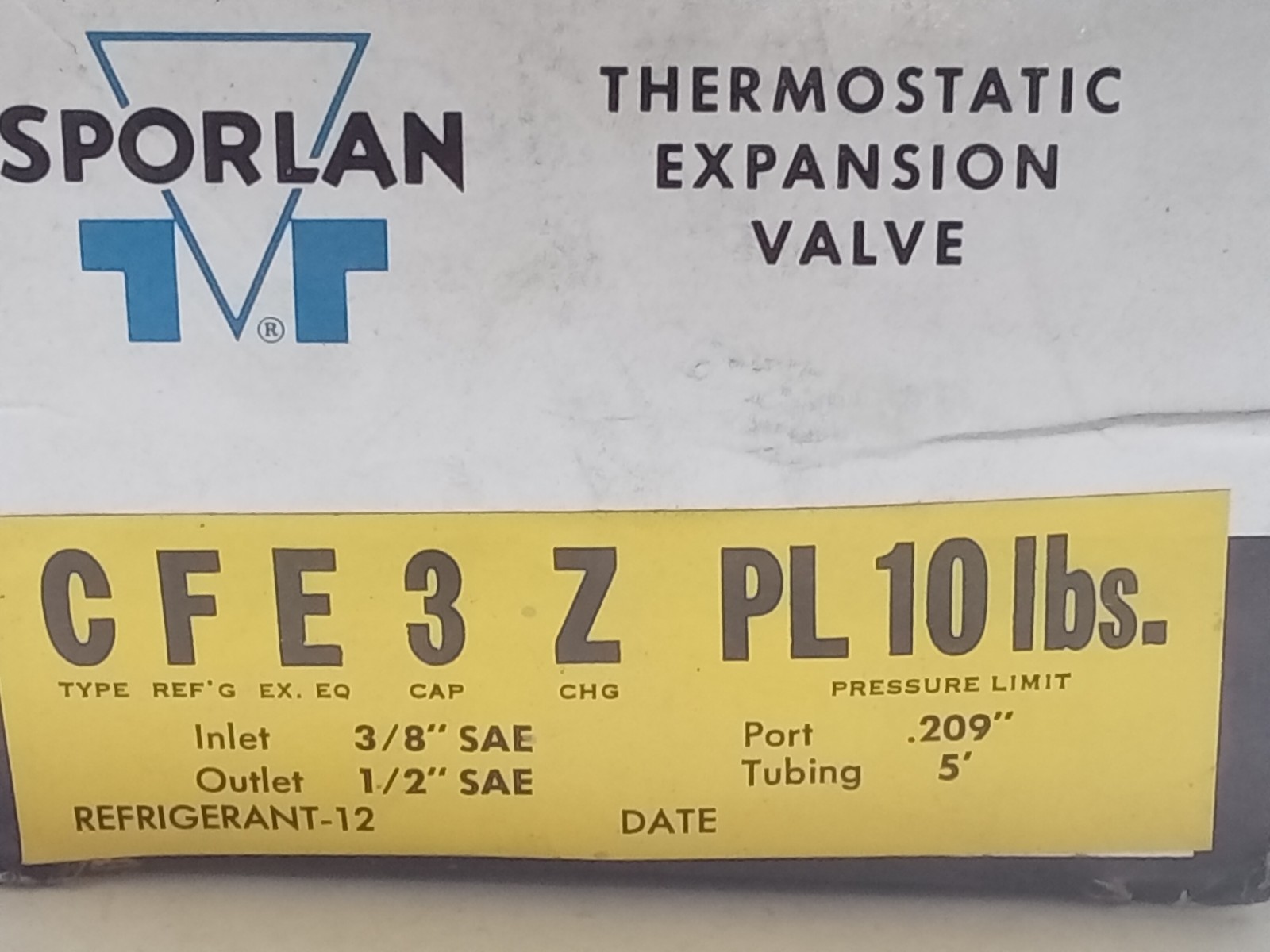 SPORLAN THERMOSTATIC EXPANSION VALVE CFE3ZPL 10LBS. (N11E)