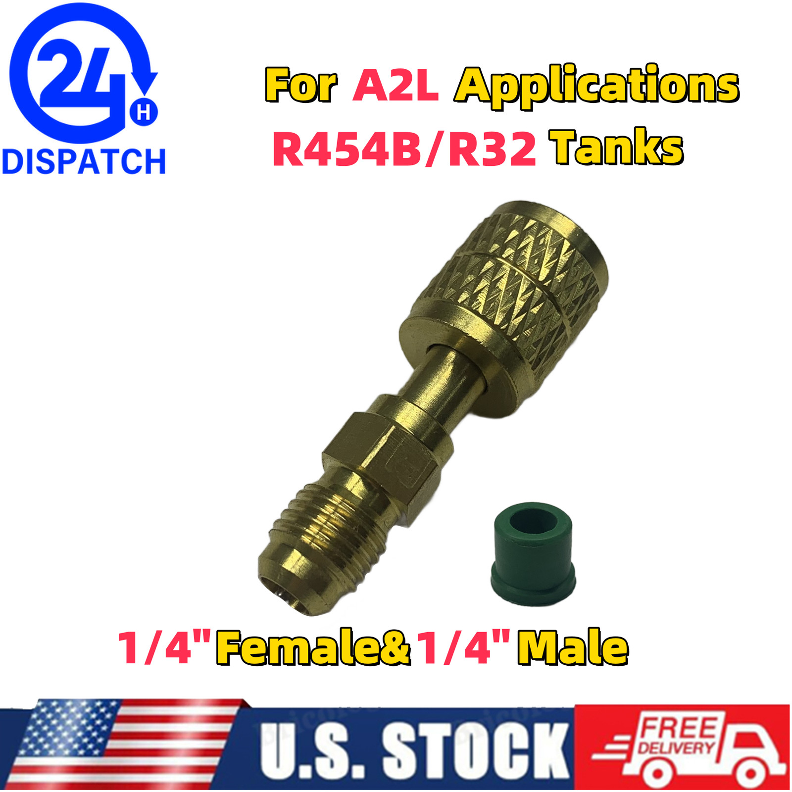 HVAC R32 Reverse Thread Adapter For A2L R454B/R32 Tanks 1/4” Female&1/4”Male