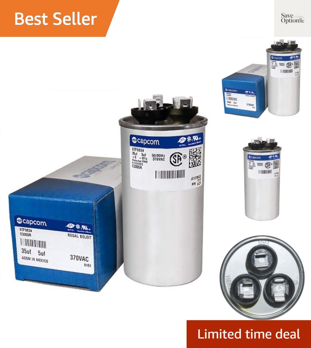 Capacitor Dual Run Round 35/5 UF MFD 370V VAC 97F9834 Replace Old Z97F9834 35…