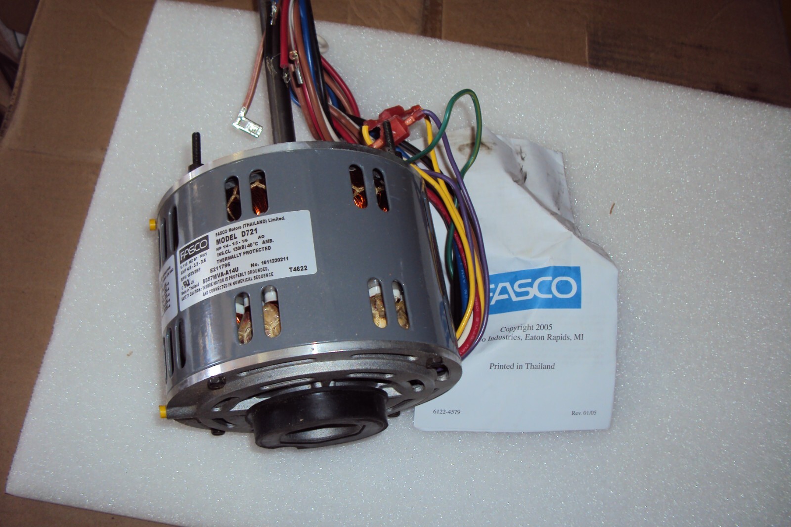 FASCO D721 Direct Drive Blower Motor: 1/4,1/5,1/6 HP ,Open Air-Over, 115 V,3 SP