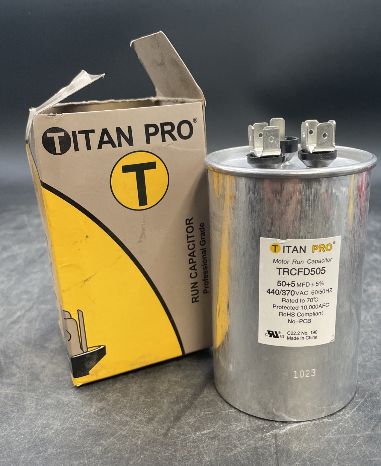 TitanPro TRCFD505 HVAC Round Dual Motor Run Capacitor 50/5 MFD/UF440/370 Volts