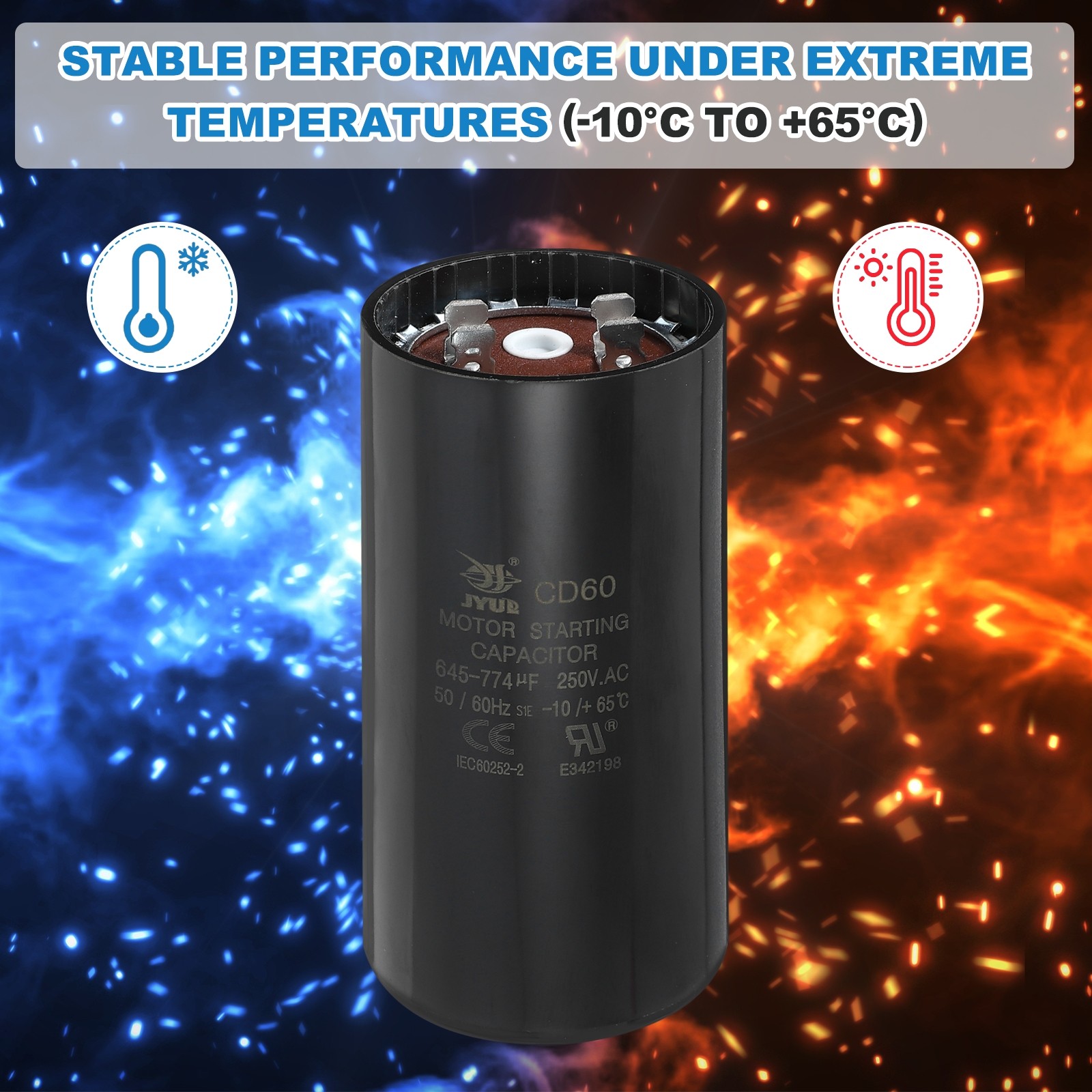 CD60 Capacitor 645-774 UF/Mfd 250VAC Run Motor Start Capacitor Black