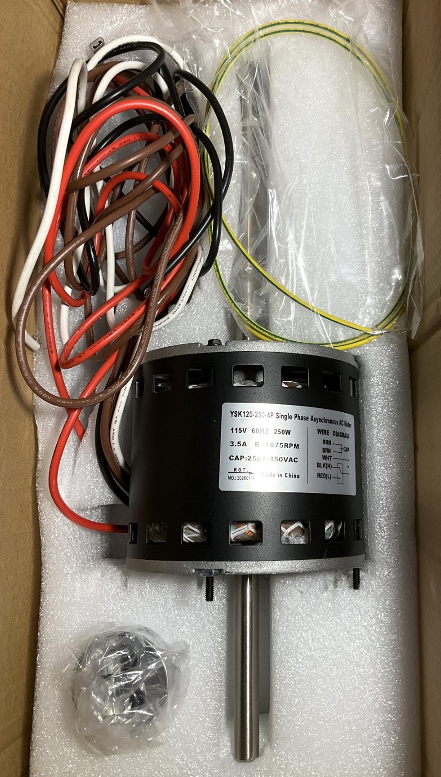 York YSK120-250-4P 115V 250W Single Phase Asynchronous AC Motor – New open box