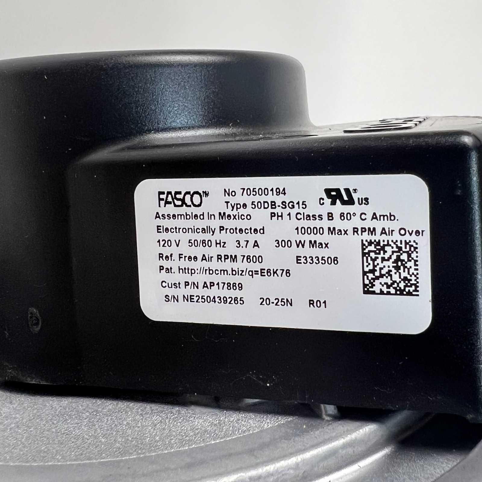 Fasco 70500194 50DB Draft Inducer Blower Motor Rheem Ruud AP17869 3.25″ Flange