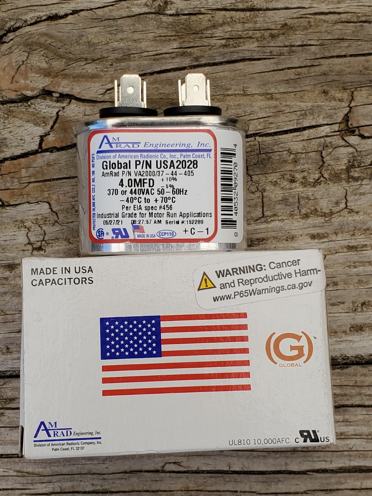 4 MFD x 370 / 440 VAC Oval Run Capacitor AmRad USA2028 – Made in the USA
