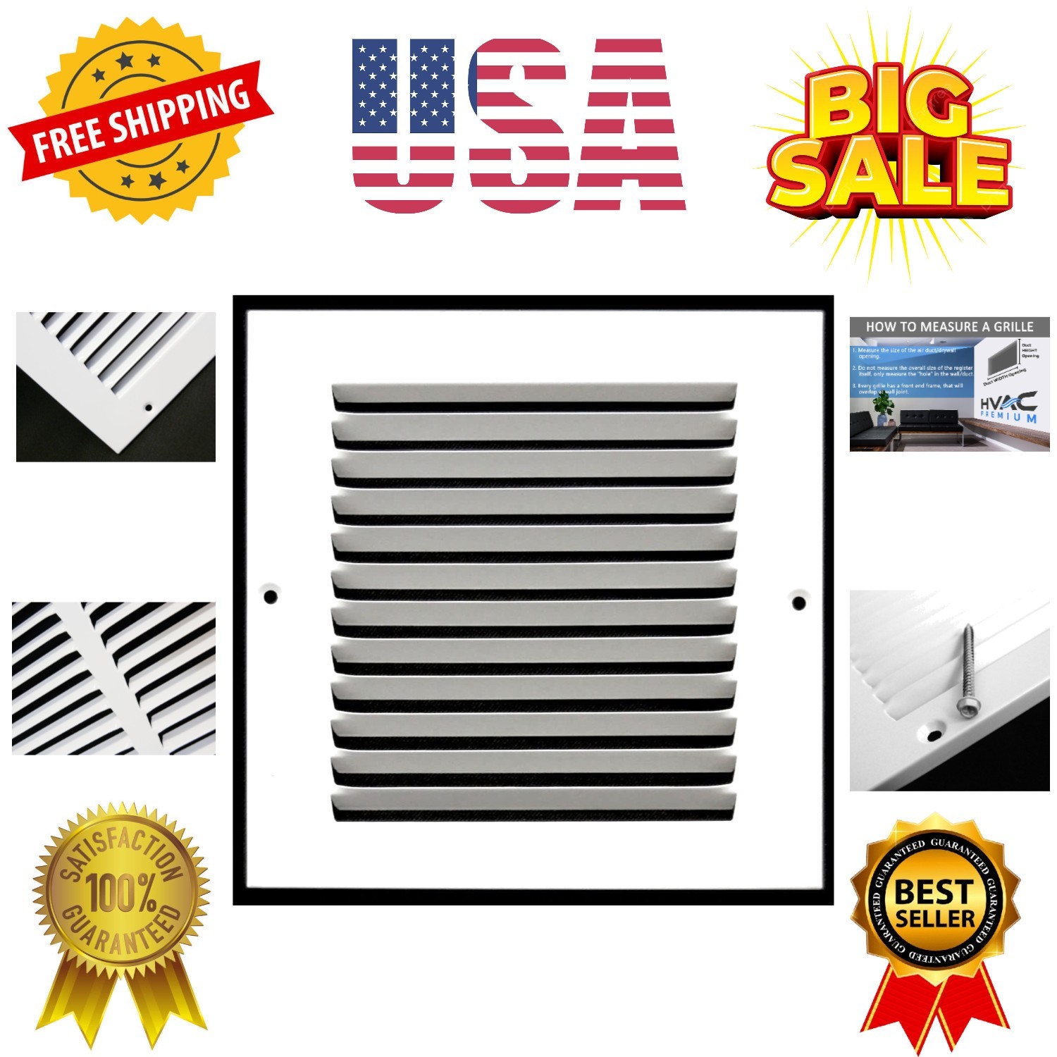 8” x 8” [Duct Opening] Flat Stamped Steel Return Air Grille – Sidewall and …