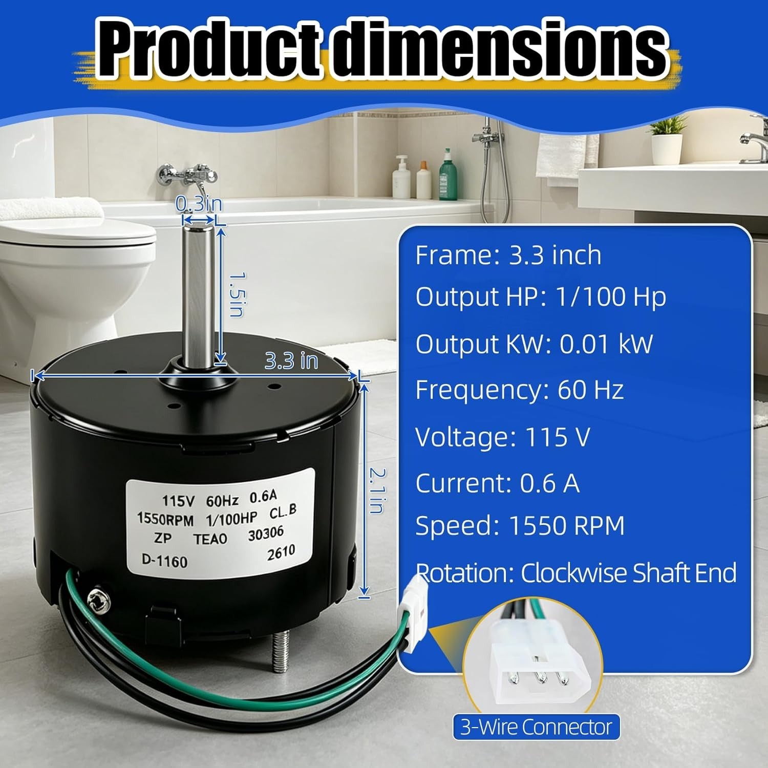 Condenser Fan Motor for Fasco D1160, 1/100HP Broan Nutone 655 661 663 763 665N