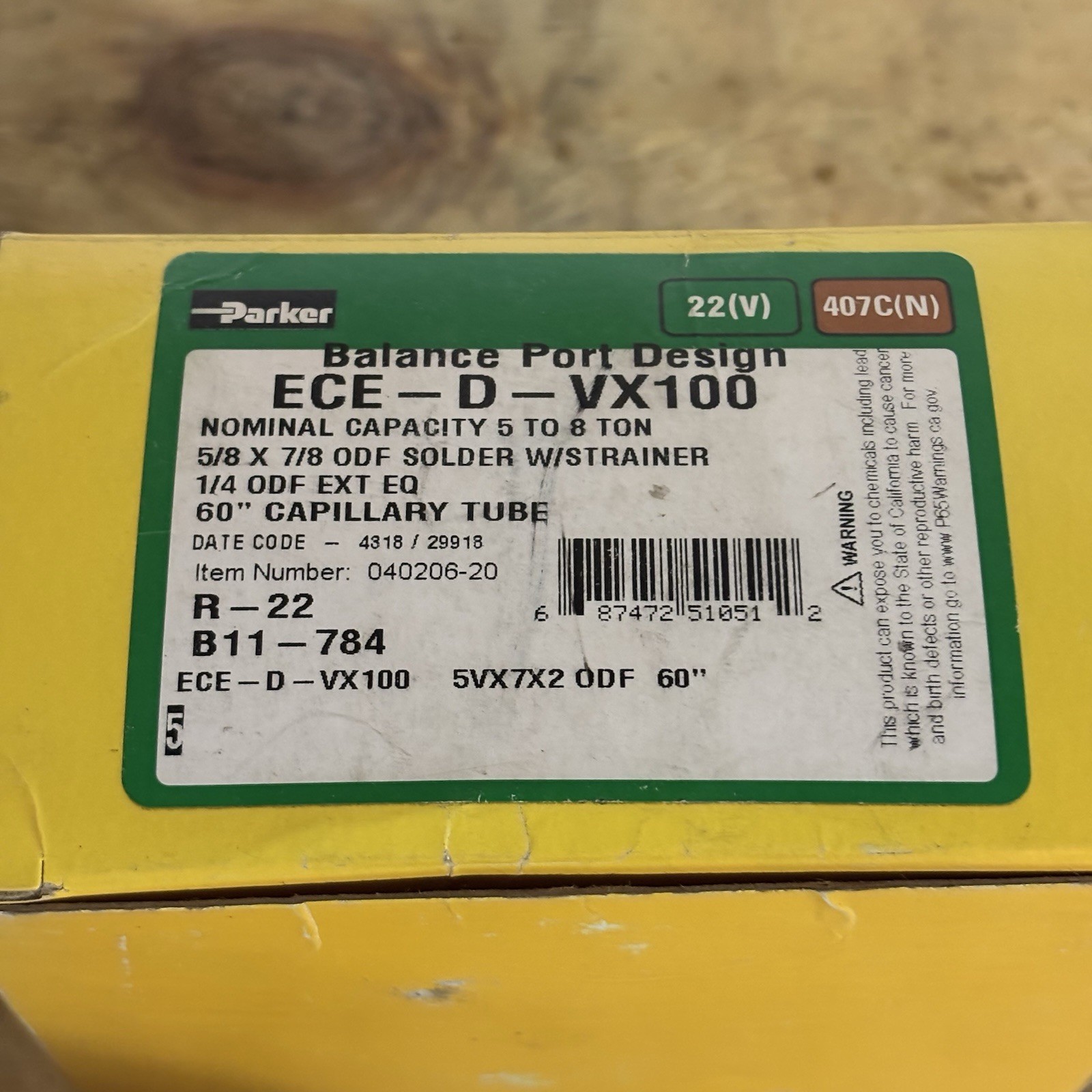 Parker ECE -D-VX100 ODF 5/8 X 7/8 Solder Thermostatic Expansion Valve 040206-20