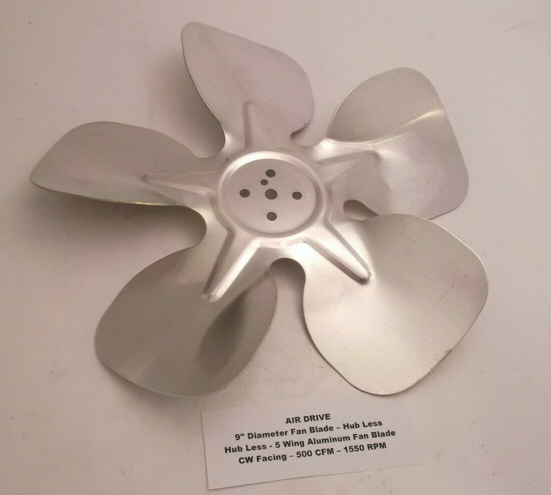 AIR DRIVE 9″ Diameter Hubless Fan Blade – 5 Wing 25 Deg Aluminum Fan Blade – CW