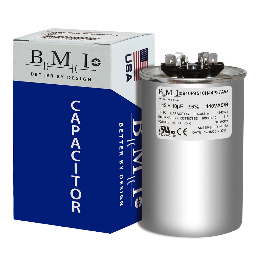 USA Capacitor , Replaces Lennox 89M83 Dual Run 45/10 MFD 440V or 370 VAC Round