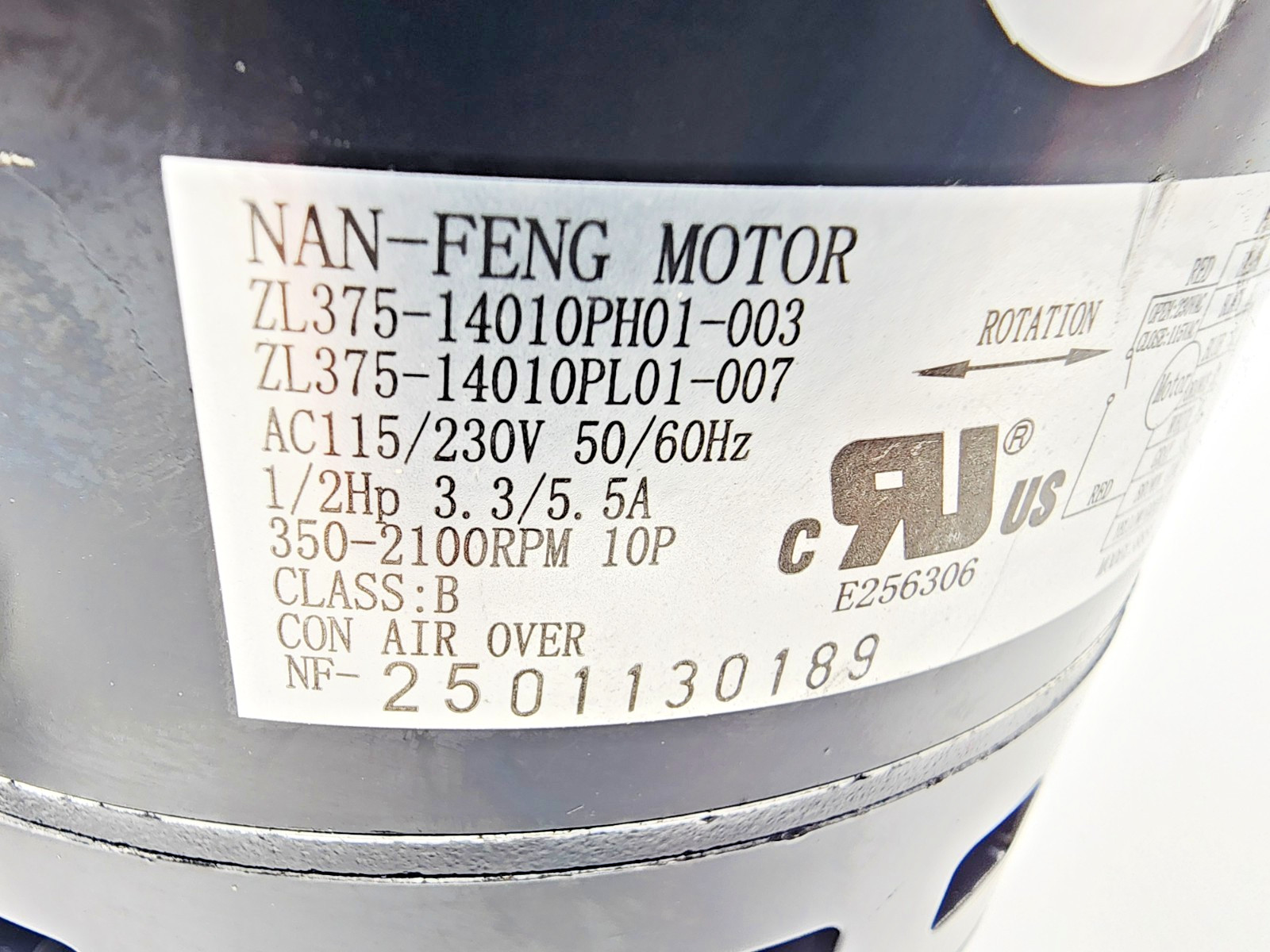 NAN-FENG MOTOR 8855-36C 1/2HP ZL375-14010PH01-003 / ZL375-14010PL01-007