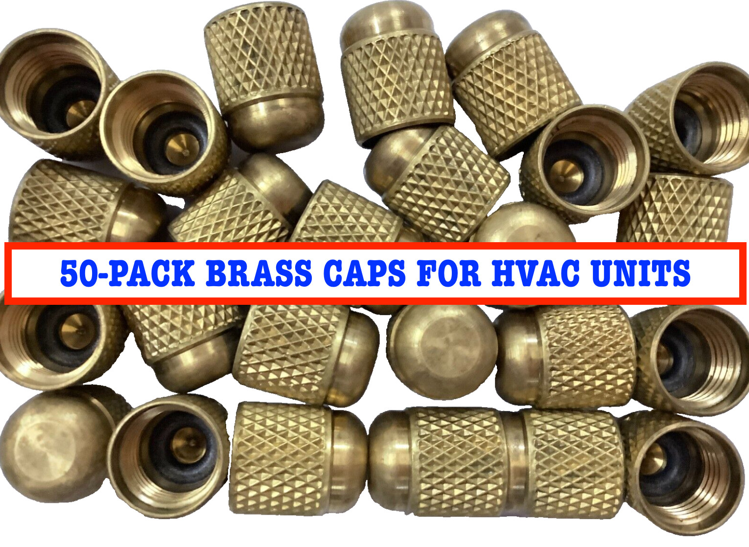 50 PACK BUNDLE – JB Industries 1/4″ SAE Brass Caps w/ O-Ring Refrigerant Cap NEW