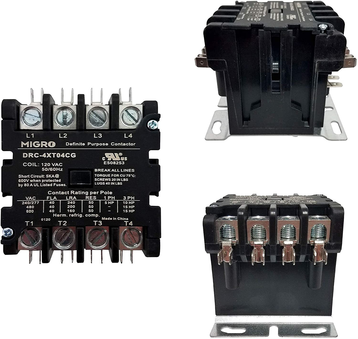 Dp Contactor 4 Pole 40 Amp 120V Coil HVAC 50A 40A 30A AC Motor Air Conditioner