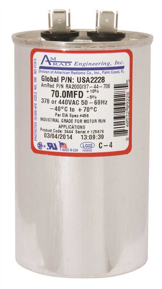 ROUND USA-MADE MOTOR RUN CAPACITOR, 70 MFD, 370/440 VAC Silver