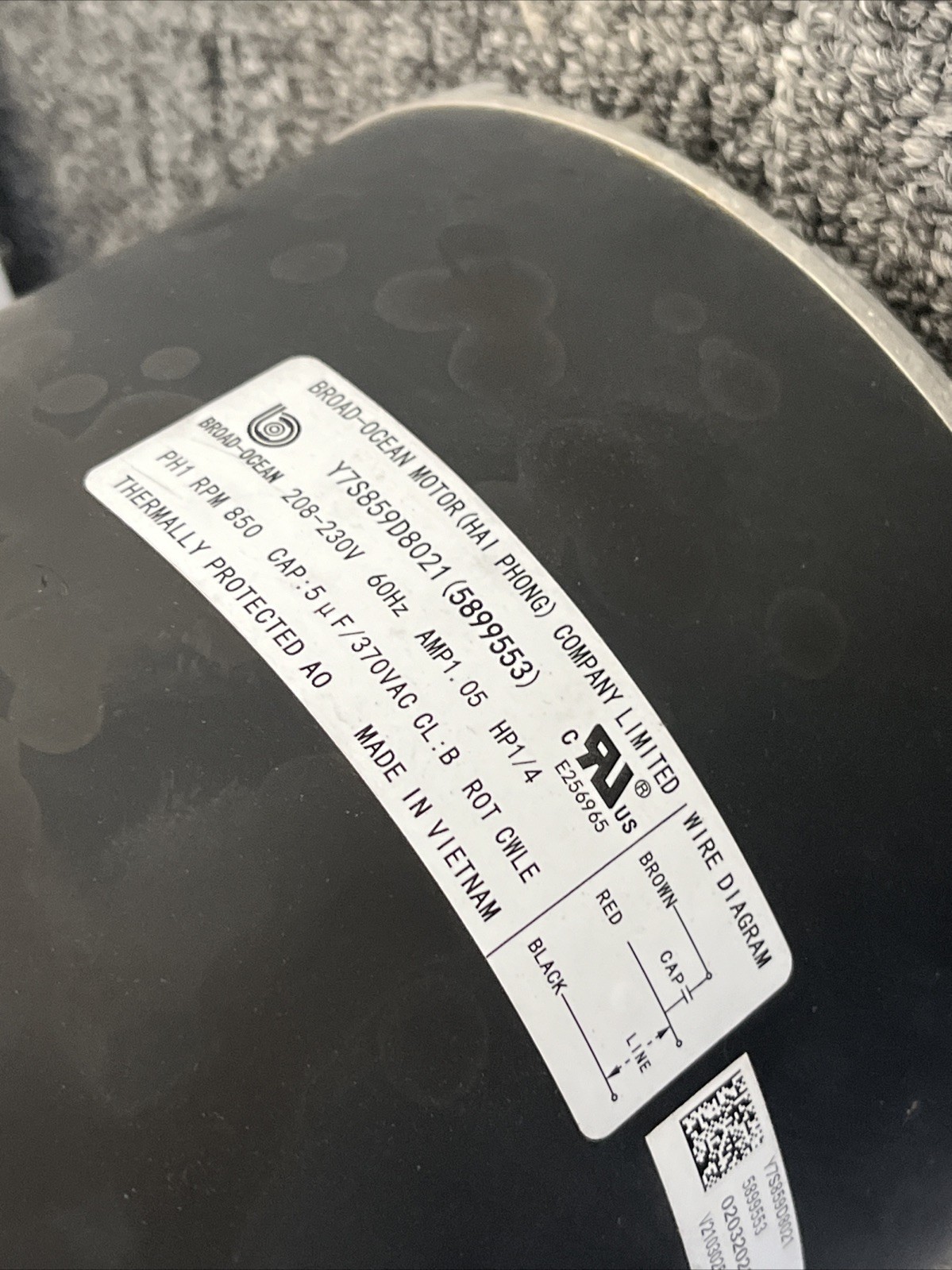 ZHONGSHAN BROAD-OCEAN Motor Y7S859D8021 Works Tested
