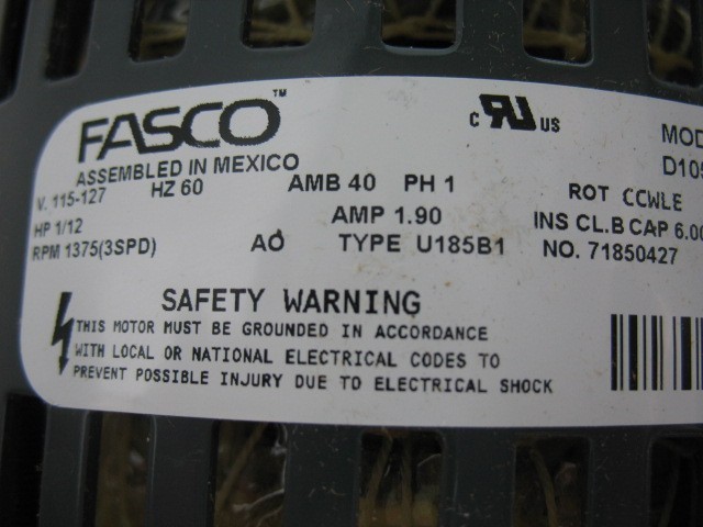 FASCO D1055A CONDENSER FAN MOTOR, 115 TO 127V AC, 1-PHASE, 1/12 HP, 833KW0, -NEW