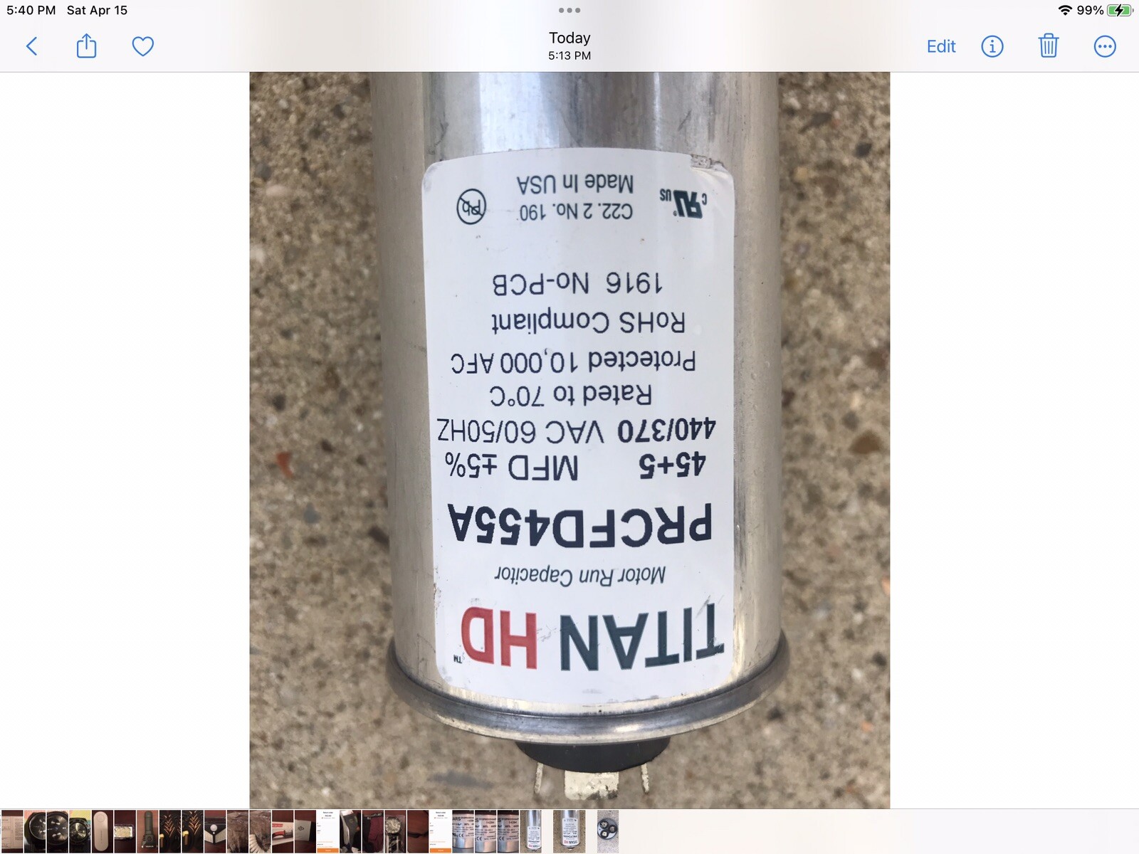 Titan HD 45/5 Dual motor start run Capacitor440/370VAC heat pump or A/C / Titan