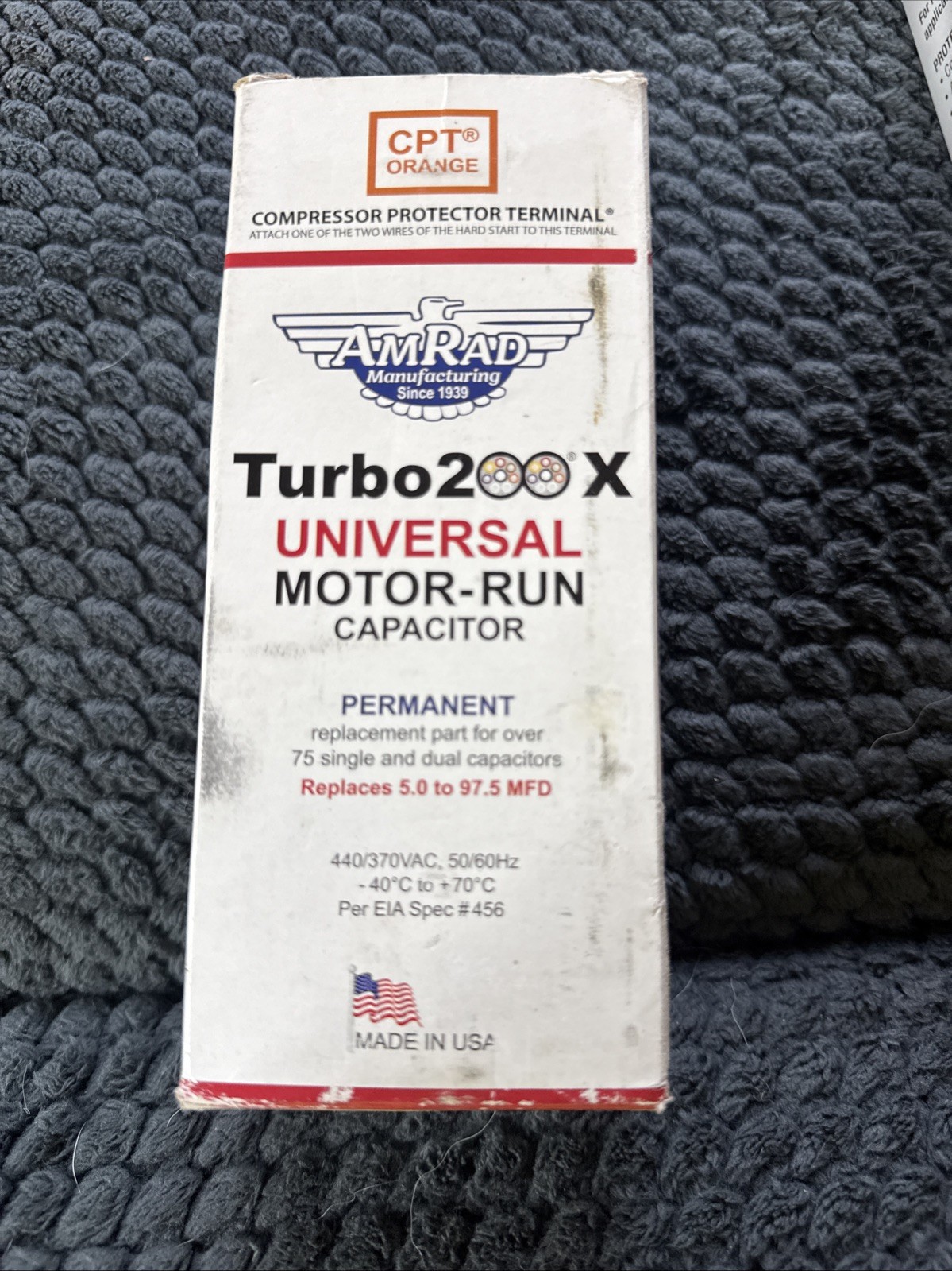 Amrad Turbo 200X Universal Motor Run Capacitor, 97.5 Mfd w/CPT Terminal