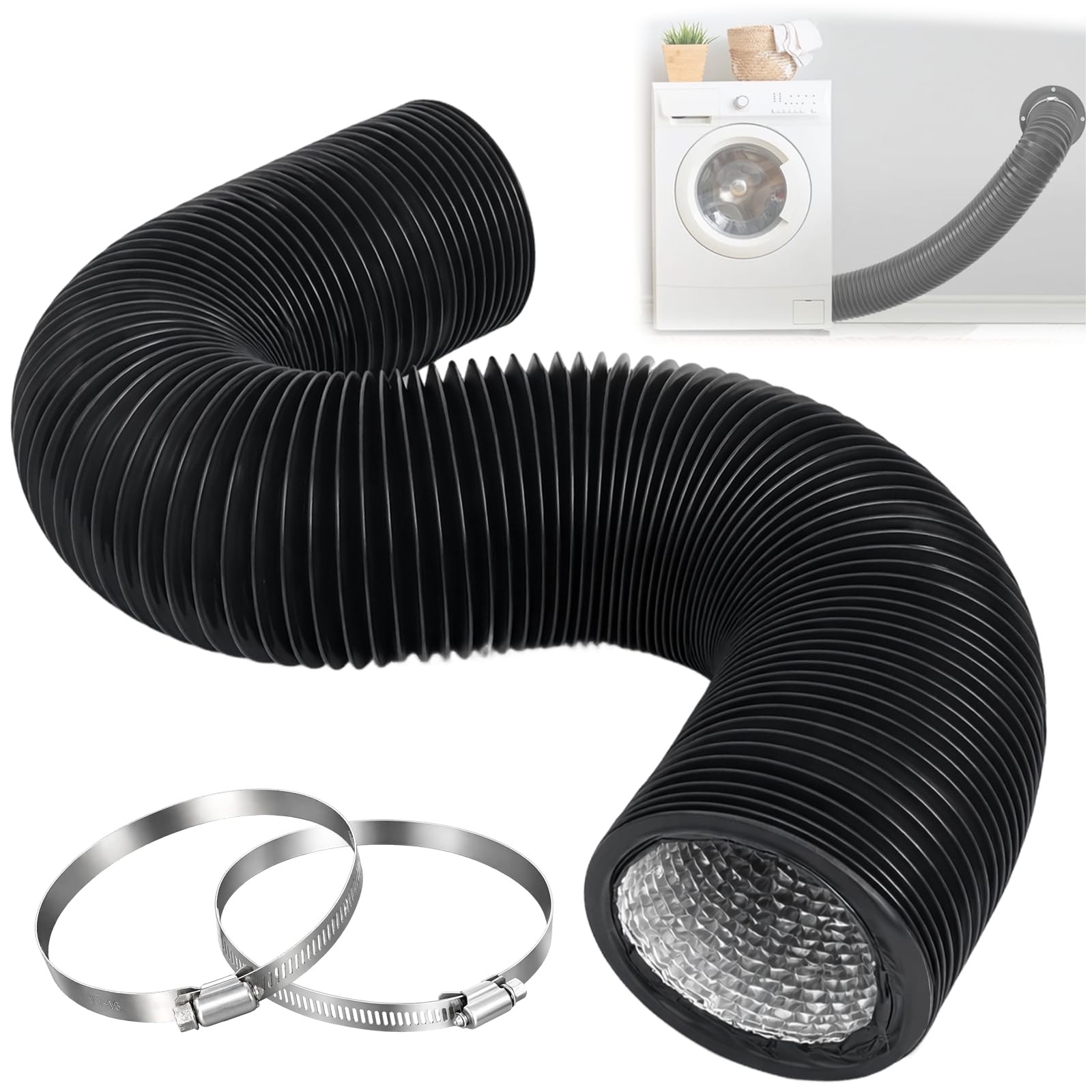 4 Inch Dryer Vent Hose, 9 FT Flexible 9ft Hose-Black, Black