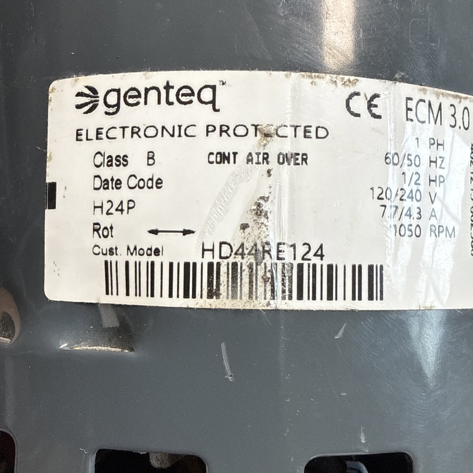 Genteq HD44RE124 Blower Motor, Class B, 1/2 HP, 60/50Hz, 120/240v, 5SME39HXL3057