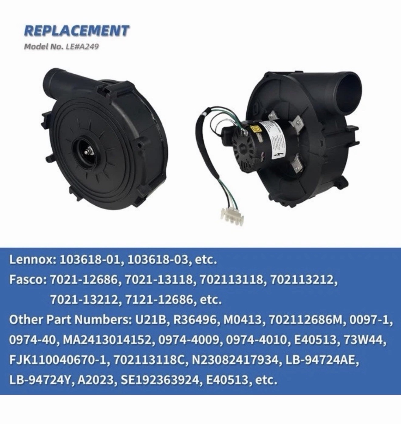 A249 Furnace Draft Inducer BLOWER MOTOR 3400 RPM Replacement For LENNOX & FASCO