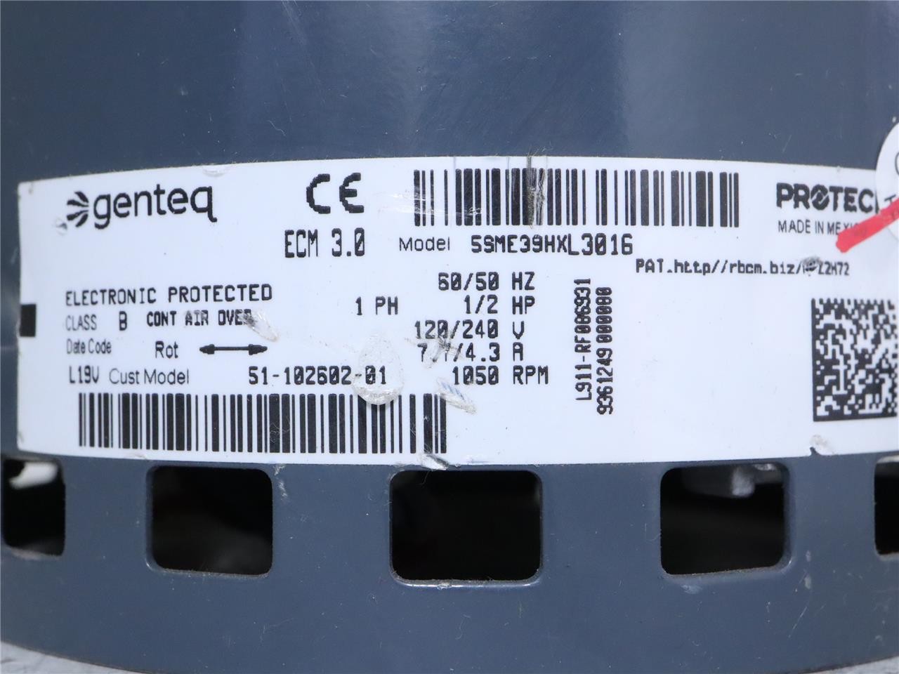 Genteq ECM 3.0 Blower Motor 5SME39HXL3016 1/2HP 120-240V 51-102602-01 MOTOR ONLY