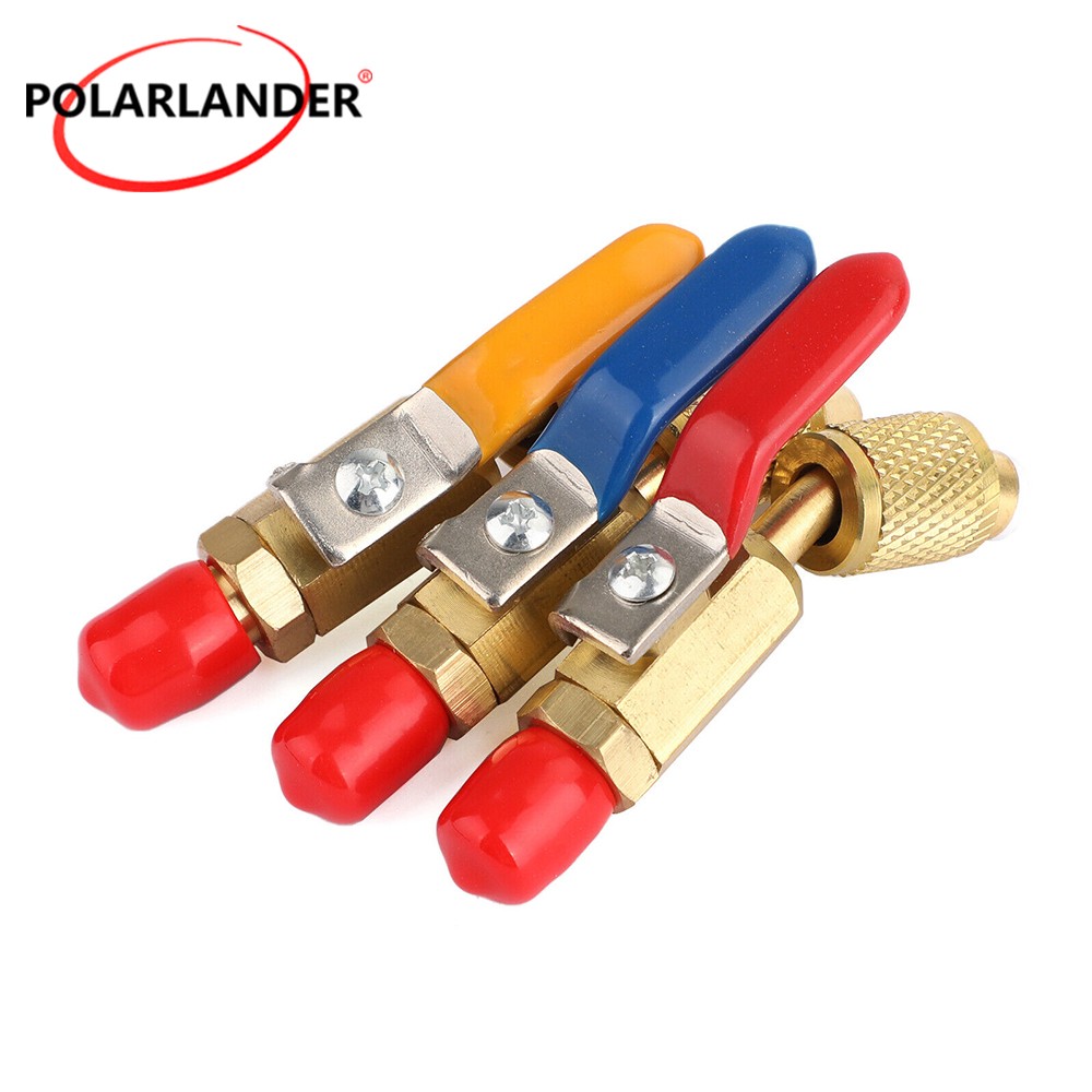 1/4“SAE Coolant Angled Small Ball Valve 3PCS Charging Hoses AC Refrigerant Tools