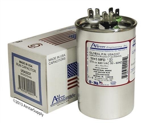Amrad USA2237 50+5 µF Dual Run Capacitor 370/440 VAC Round Motor HVAC
