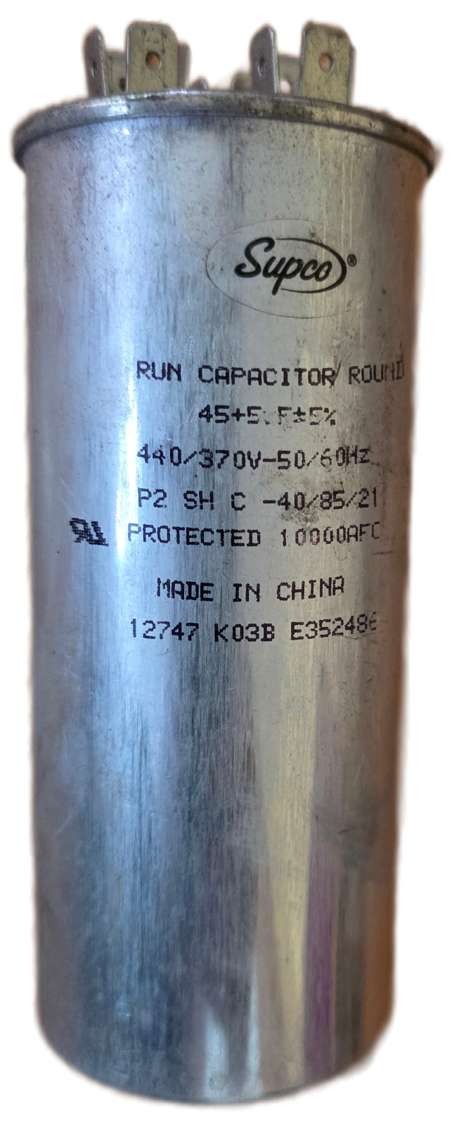 Supco HVAC dual Motor Run Capacitor 440/370V 12747 K03B E352486