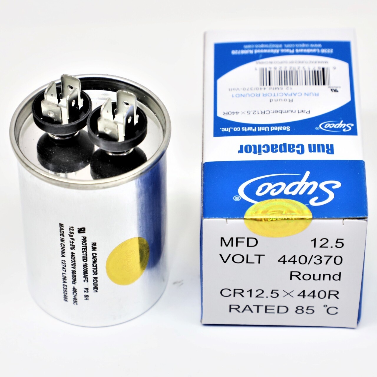 Supco CR12.5X440R HVAC Motor Round Run Capacitor 12.5 MFD 440 Volts