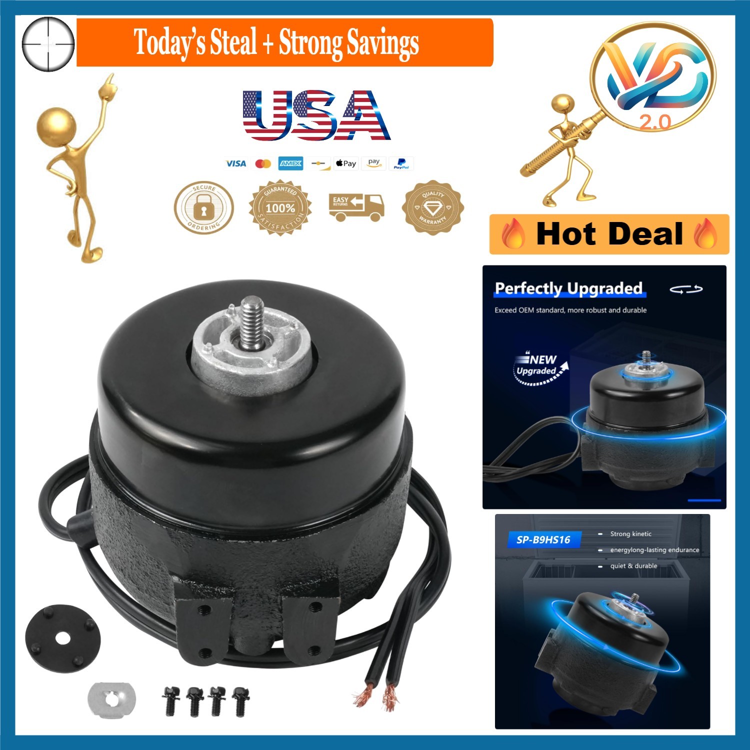 115V 9W Condenser Fan Motor 1550 RPM for AC, Coolers, EM, GDM, TMC, TSS
