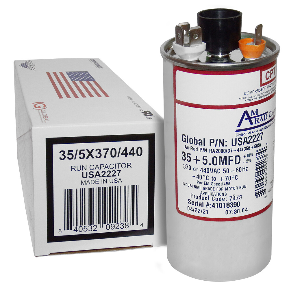 35 + 5 uF MFD x 370 / 440 VAC Motor Run Capacitor AmRad USA2227 – Made in USA